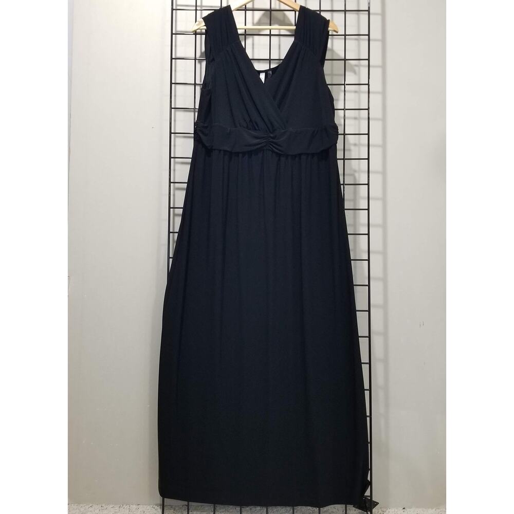 NY Collection Woman Dress Womens 1X Black Maxi Sleeveless Empire Waist Knit